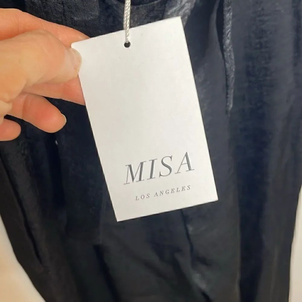MISA LOS ANGELES Xandra Black Hammered Satin wide leg Halter jumpsuit Small NWT - Picture 12 of 12